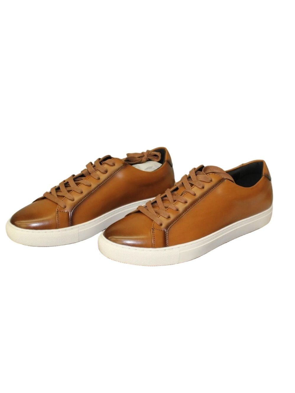 NWT Alfani Grayson Mens Faux Leather Tan Cognac Lace Up Sneakers Size 7.5 M